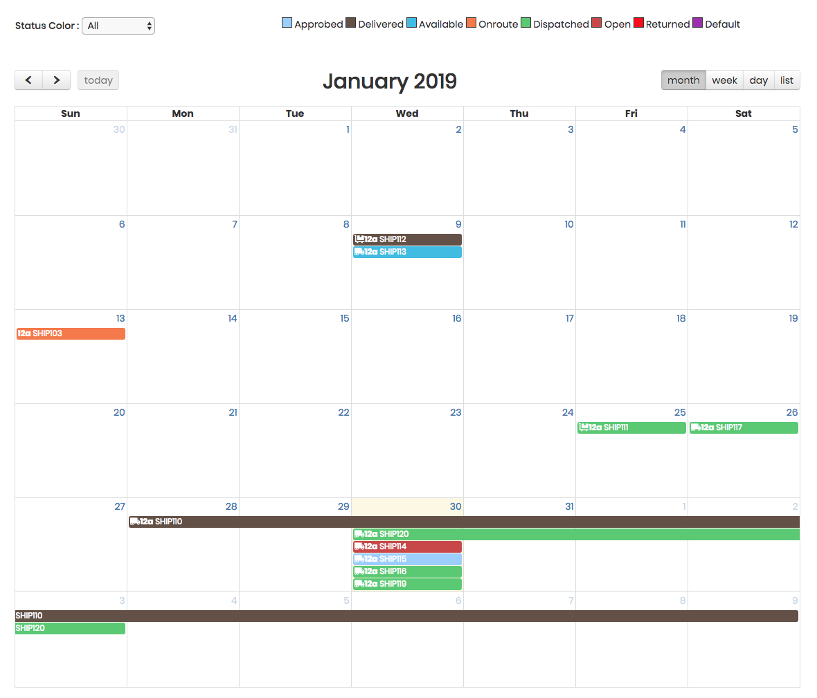 CRM Logística Calendario